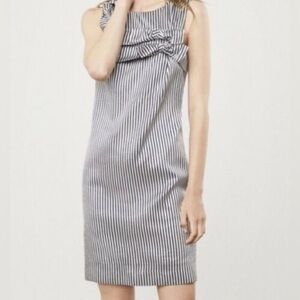 Banana Republic Tiered Bow Striped Shift Dress Satin Knee Length Sleeveless